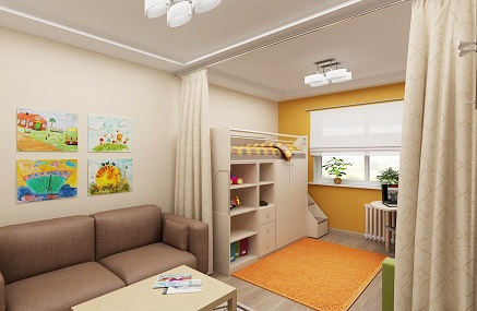 Разделение комнаты на две зоны взрослую и детскую